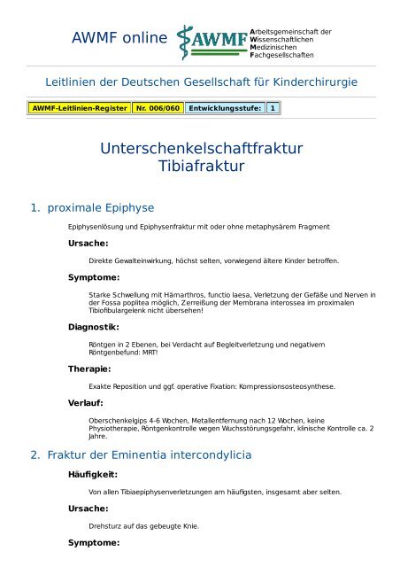 AWMF online - Leitlinie Kinderchirurgie: Unterschenkelschaftfraktur ...