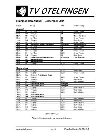 Trainingsplan August - September 2011 - TV Otelfingen