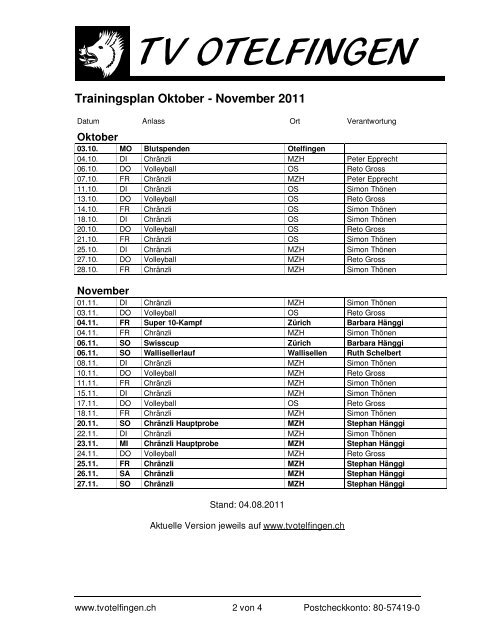 Trainingsplan August - September 2011 - TV Otelfingen