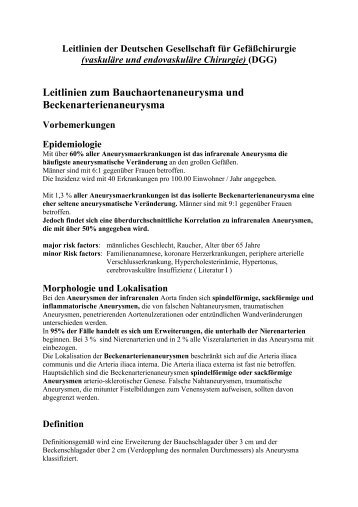 Leitlinien zum Bauchaortenaneurysma und Beckenarterienaneurysma