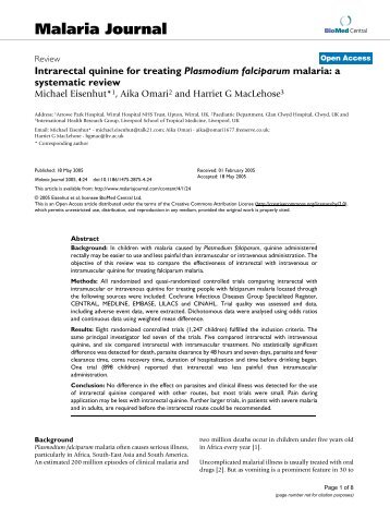 Intrarectal quinine for treating Plasmodium falciparum malaria: a ...