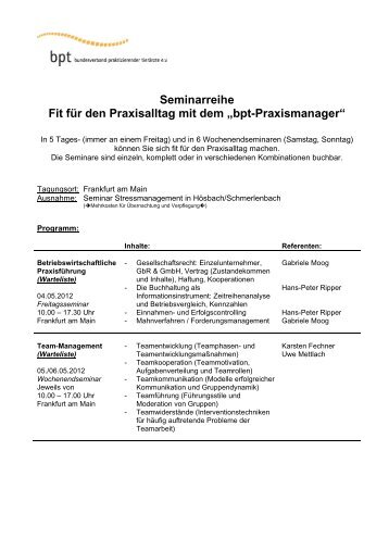 Seminarreihe Fit für den Praxisalltag mit dem - bpt Akademie GmbH