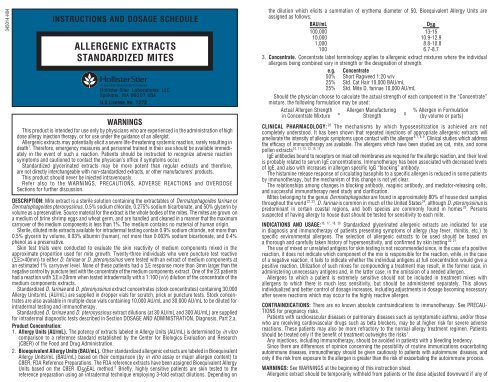 allergenic extracts standardized mites - Hollister-Stier Laboratories
