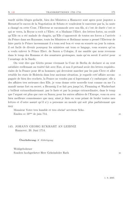 Leibniz, Akademie-Ausgabe, 1704--1716