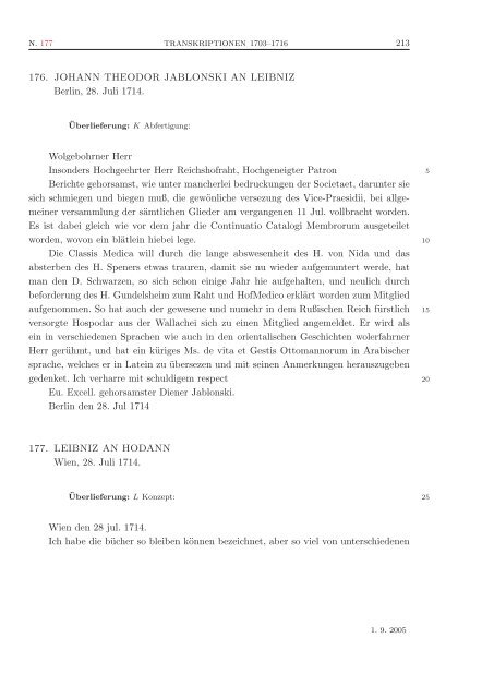 Leibniz, Akademie-Ausgabe, 1704--1716