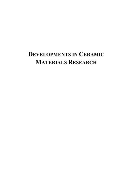 Developments in Ceramic Materials Research