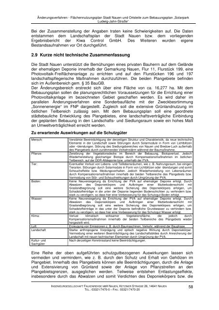 Flächennutzungsplan Stadt Nauen und Ortsteile