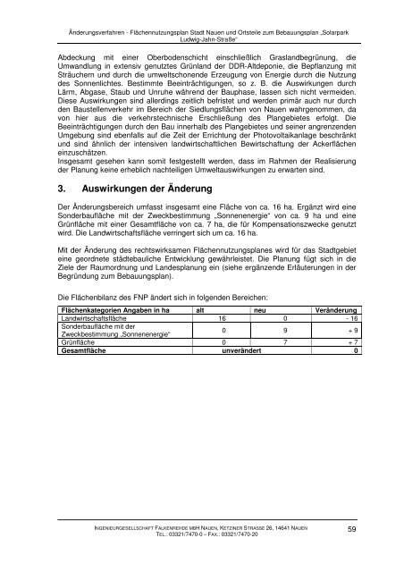 Flächennutzungsplan Stadt Nauen und Ortsteile