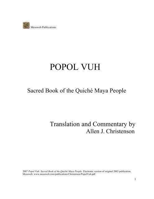 Popol Vuh: Sacred Book of the Quiché Maya - Mesoweb