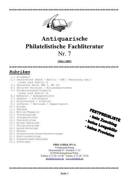 Antiquariat - Katalog download - PHILATHEK