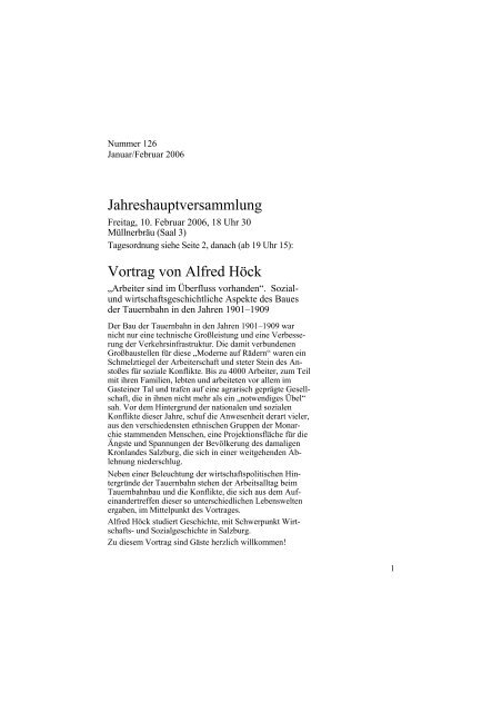 Jahreshauptversammlung Vortrag von Alfred Höck - Verein der ...