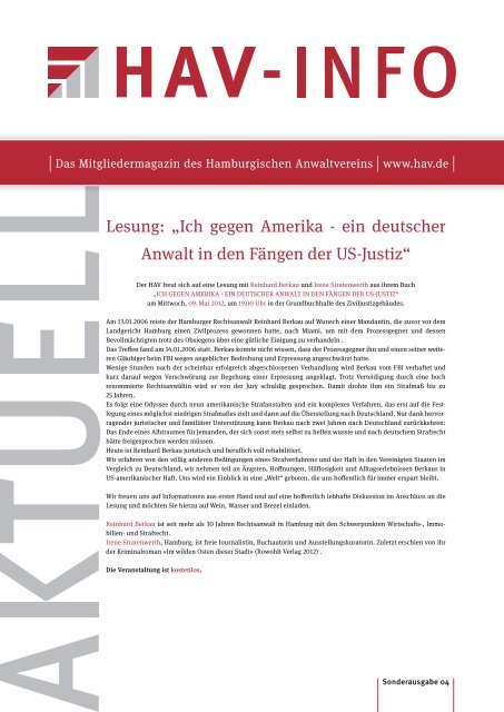 Lesung: „Ich gegen Amerika - ein deutscher Anwalt in den ... - HAV