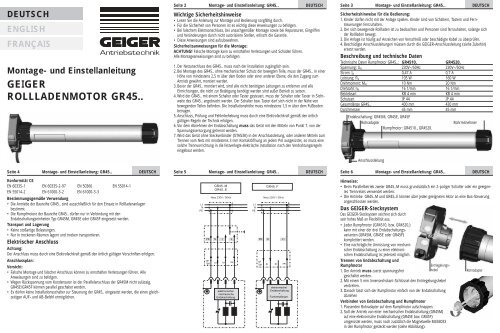 GEIGER ROLLLADENMOTOR GR45.. - Geiger Antriebstechnik