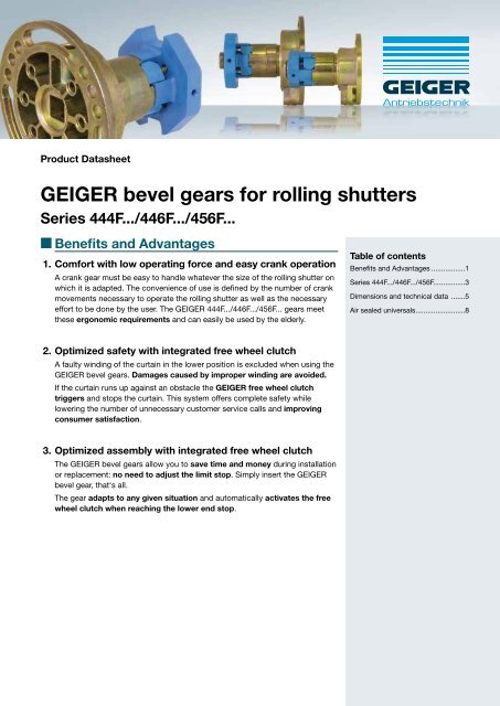 GEIGER bevel gears for rolling shutters - Geiger Antriebstechnik