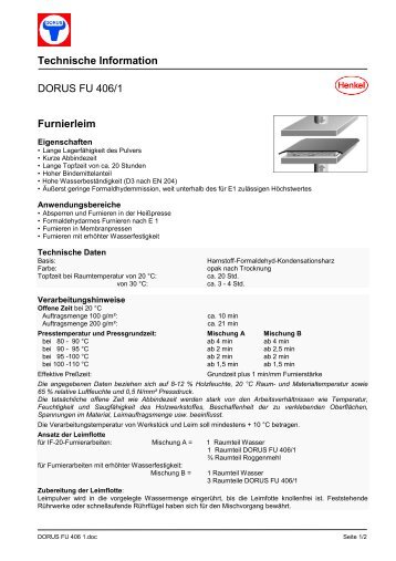 Technische Information DORUS FU 406/1 Furnierleim