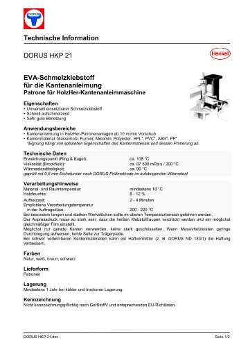 Technische Information DORUS HKP 21 EVA-Schmelzklebstoff für ...