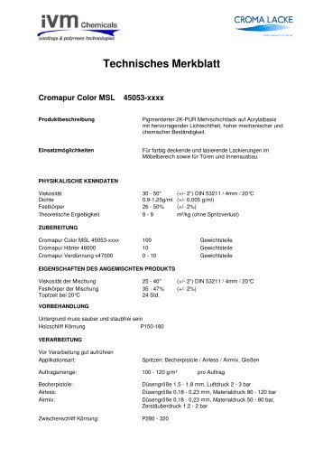 Cromapur Color MSL 45053-xxxx - Reform-Beizen-Lacke AG