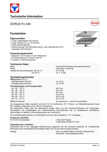 Technische Information DORUS FU 400 Furnierleim