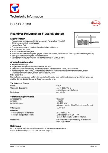 Technische Information DORUS PU 301 Reaktiver ... - Dorus-Leime