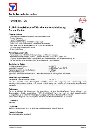 Technische Information Purmelt HKP 26 PUR-Schmelzklebstoff für ...