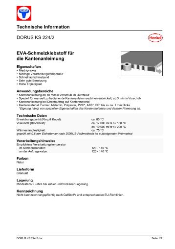 Technische Information DORUS KS 224/2 EVA-Schmelzklebstoff für ...