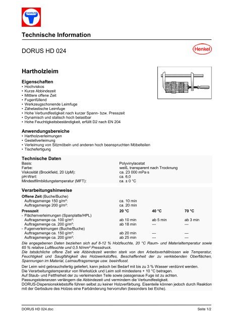 Technische Information DORUS HD  024 Hartholzleim
