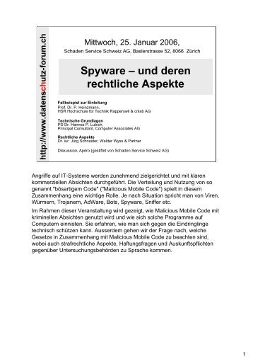 Spyware – und deren rechtliche Aspekte - Das Datenschutz-Forum Schweiz