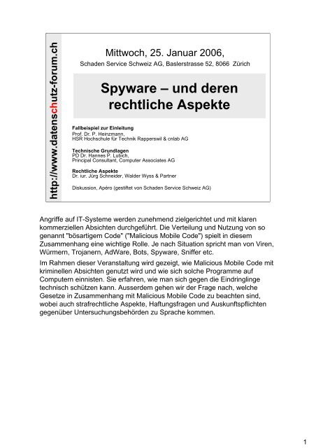 Spyware – und deren rechtliche Aspekte - Das Datenschutz-Forum Schweiz