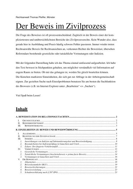 Der Beweis Im Zivilprozess