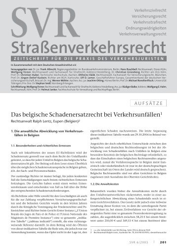 Das belgische Schadenersatzrecht bei Verkehrsunfällen - SVR