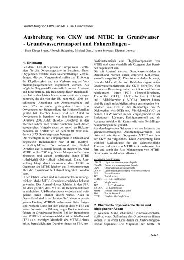 Ausbreitung von CKW und MTBE im Grundwasser - Dr. Stupp ...