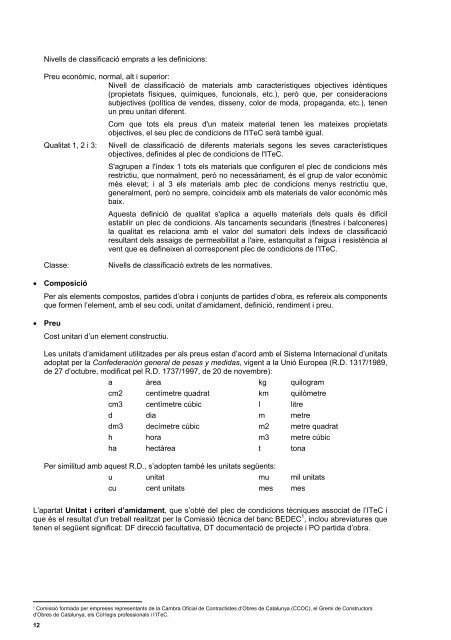 Preus de referència d'edificació, de seguretat i salut, assaigs ... - ITeC