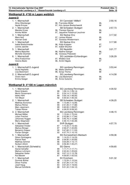 Protokoll - Sprintercup 2007 - Leonberg - TSV Ehningen