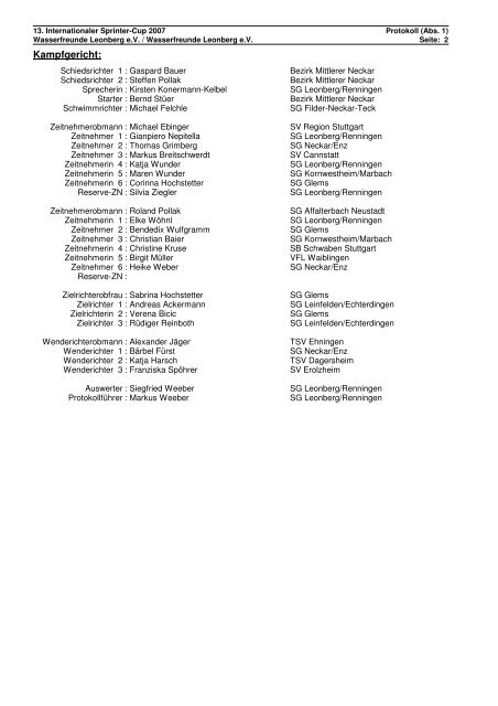 Protokoll - Sprintercup 2007 - Leonberg - TSV Ehningen