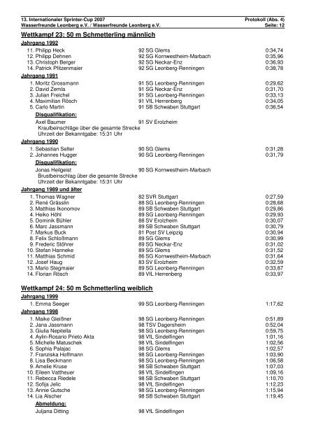 Protokoll - Sprintercup 2007 - Leonberg - TSV Ehningen