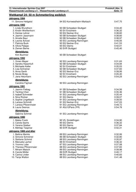 Protokoll - Sprintercup 2007 - Leonberg - TSV Ehningen