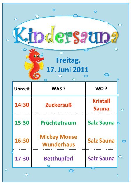 Aufgussplan Kindersauna - Sole-Felsen-Bad