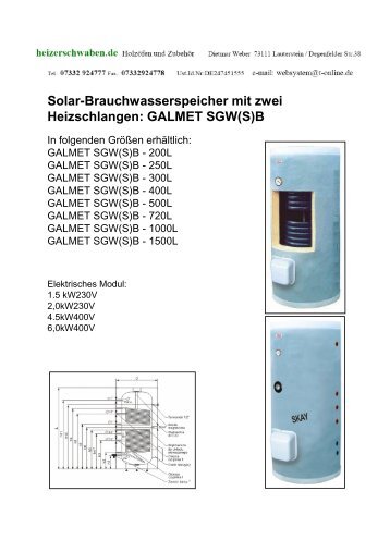 Solarspeicher Galmet SGW SB - Heizerschwaben