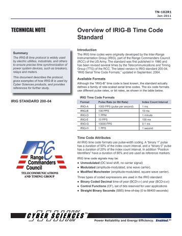 Overview of IRIG-B Time Code Standard - Cyber Sciences