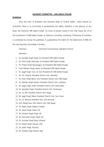 ADVISORY COMMITTEE – NRI SABHA PUNJAB Guidelines Since ...