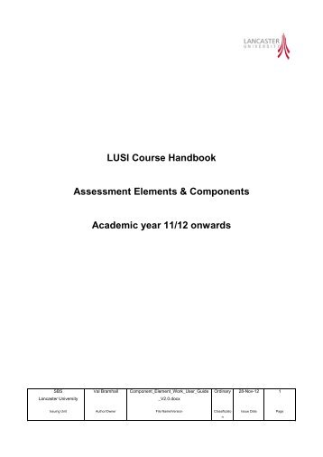 LUSI Course Handbook Assessment Elements & Components ...