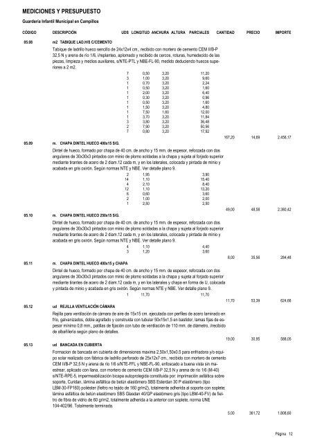 MEDICIONES Y PRESUPUESTO - Campillos