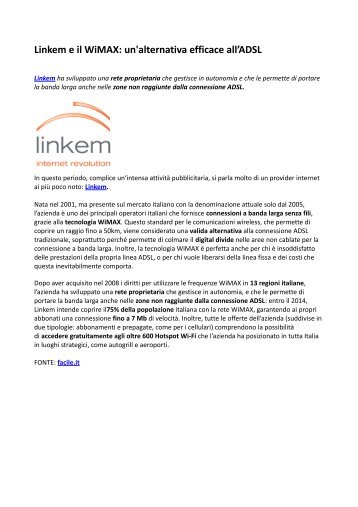 Linkem banda larga: WiMAX, unalternativa efficace allADSL