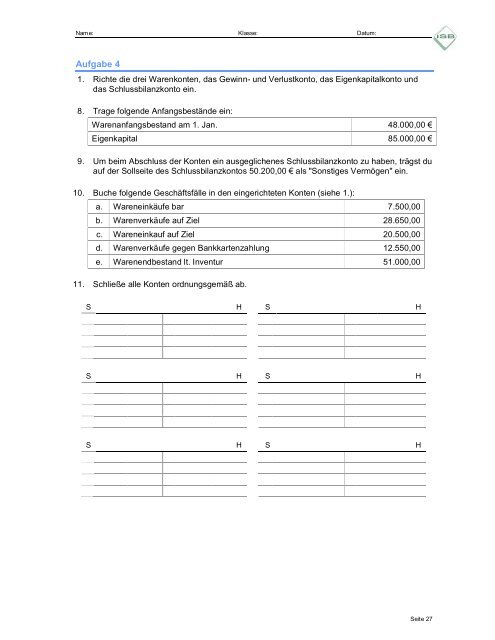 Buchführung Jahrgangsstufe 10 mit Lösungen (pdf) - ISB - Bayern