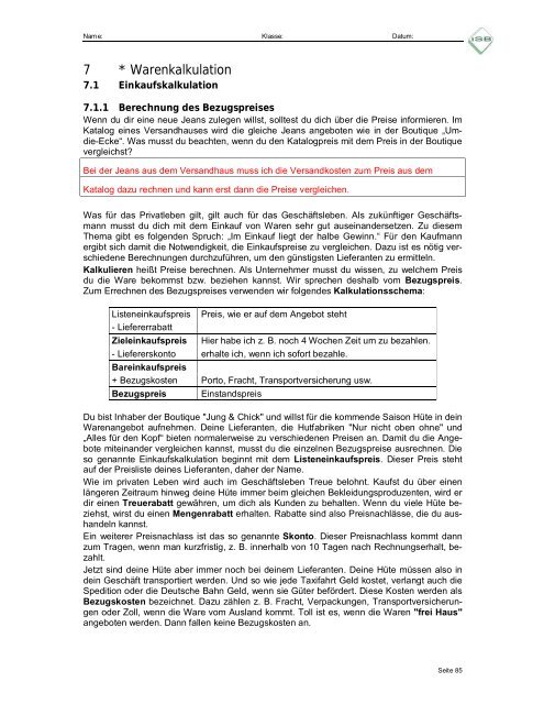 Buchführung Jahrgangsstufe 10 mit Lösungen (pdf) - ISB - Bayern