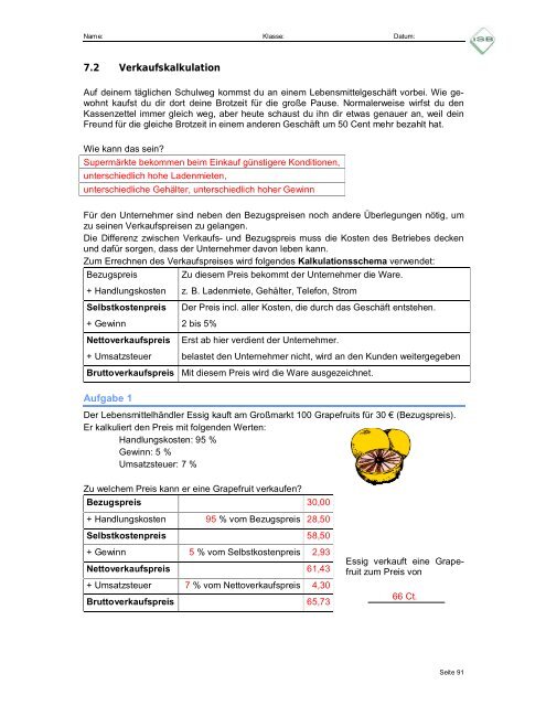 Buchführung Jahrgangsstufe 10 mit Lösungen (pdf) - ISB - Bayern