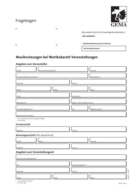 Musiknutzung bei Wortkabarett-Veranstaltungen