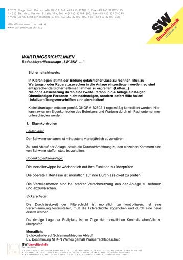 WARTUNGSRICHTLINIEN - SW Umwelttechnik