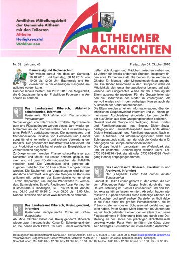 Nr. 39 Jahrgang 46 Freitag, den 01. Oktober - Gemeinde Altheim