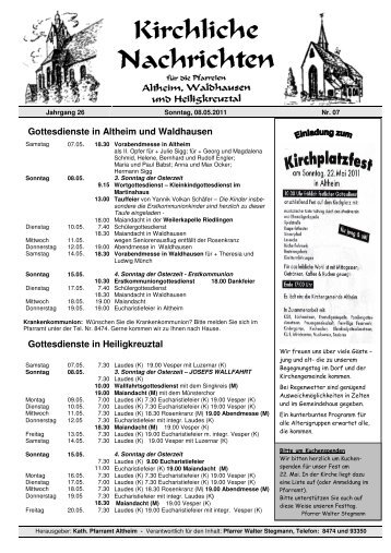 Gottesdienste in Altheim und Waldhausen Gottesdienste in ...